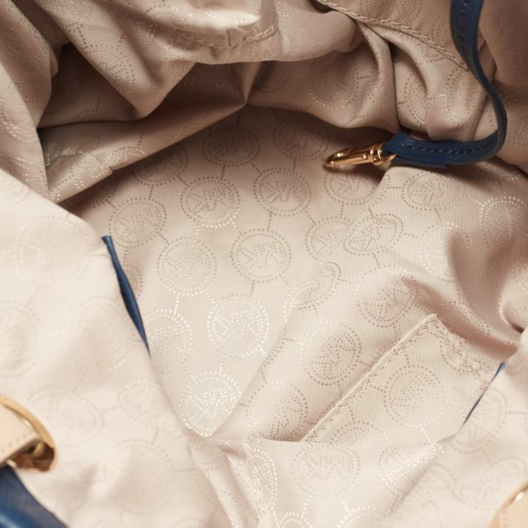 Pre Owned MICHAEL Michael Kors Blue/Beige Leather Jet Set Tote 