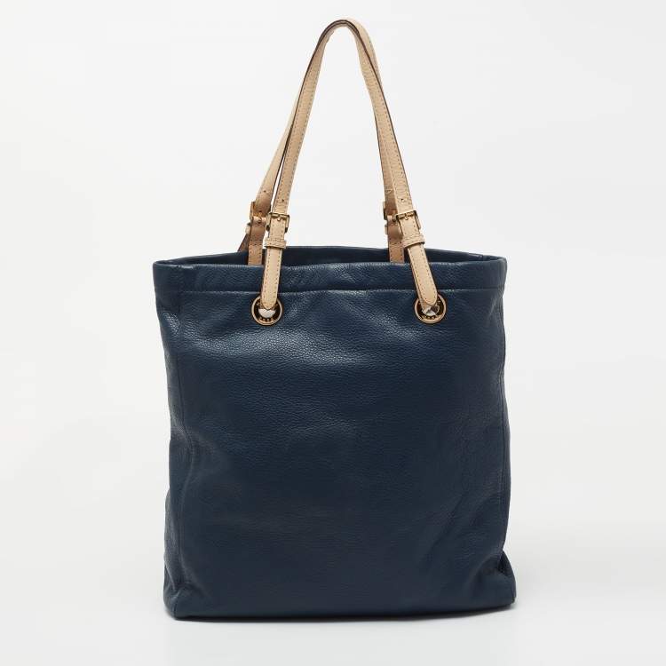 Pre Owned MICHAEL Michael Kors Blue/Beige Leather Jet Set Tote 