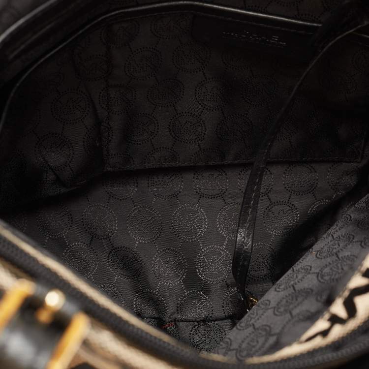 Pre Owned MICHAEL Michael Kors Black/Beige Signature Canvas Jet Set Tote
