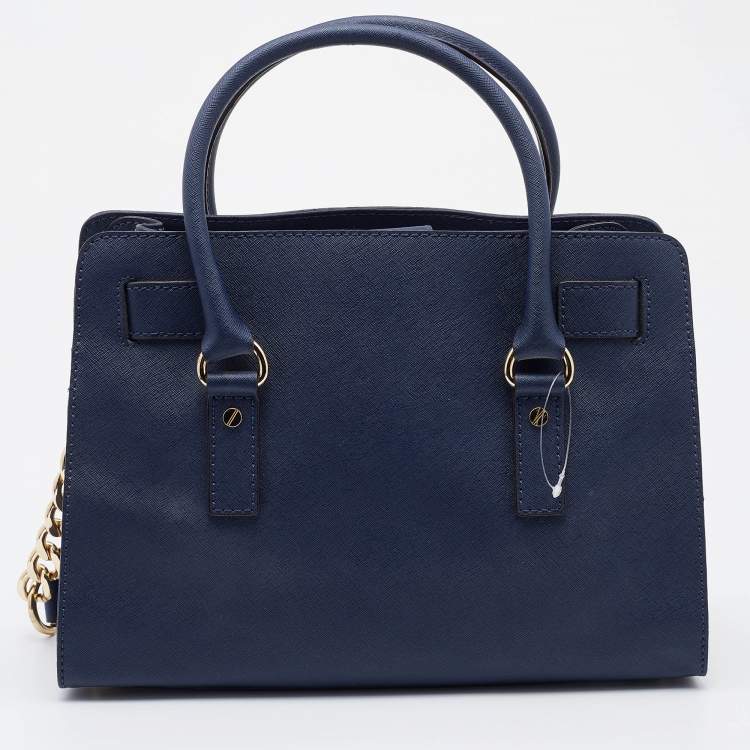 Pre Owned MICHAEL Michael Kors Navy Blue Saffiano Leather Hamilton Tote 