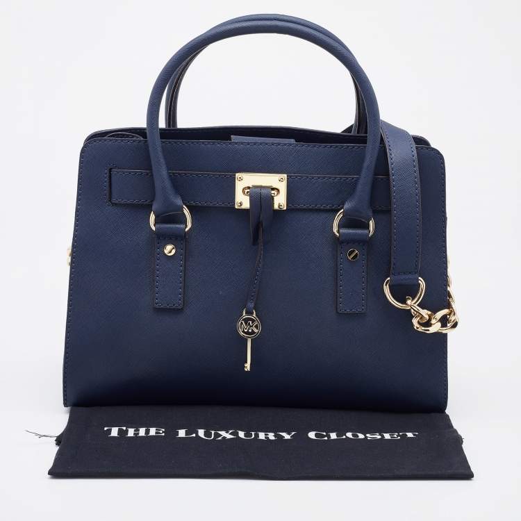 Pre Owned MICHAEL Michael Kors Navy Blue Saffiano Leather Hamilton Tote 