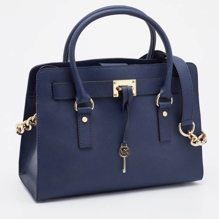 Pre Owned MICHAEL Michael Kors Navy Blue Saffiano Leather Hamilton Tote 