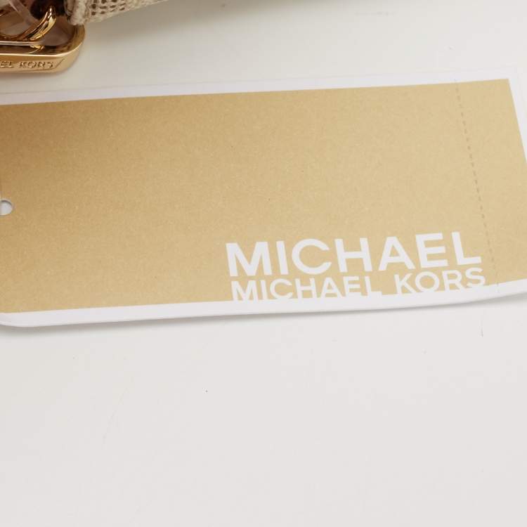 Pre Owned MICHAEL Michael Kors White/Beige Signature Coated Canvas Zip Around Wristlet Wallet