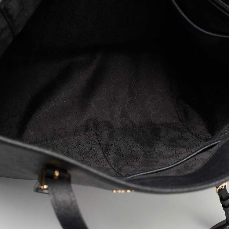 Pre Owned MICHAEL Michael Kors Black Leather Medium Jet Set Travel Tote