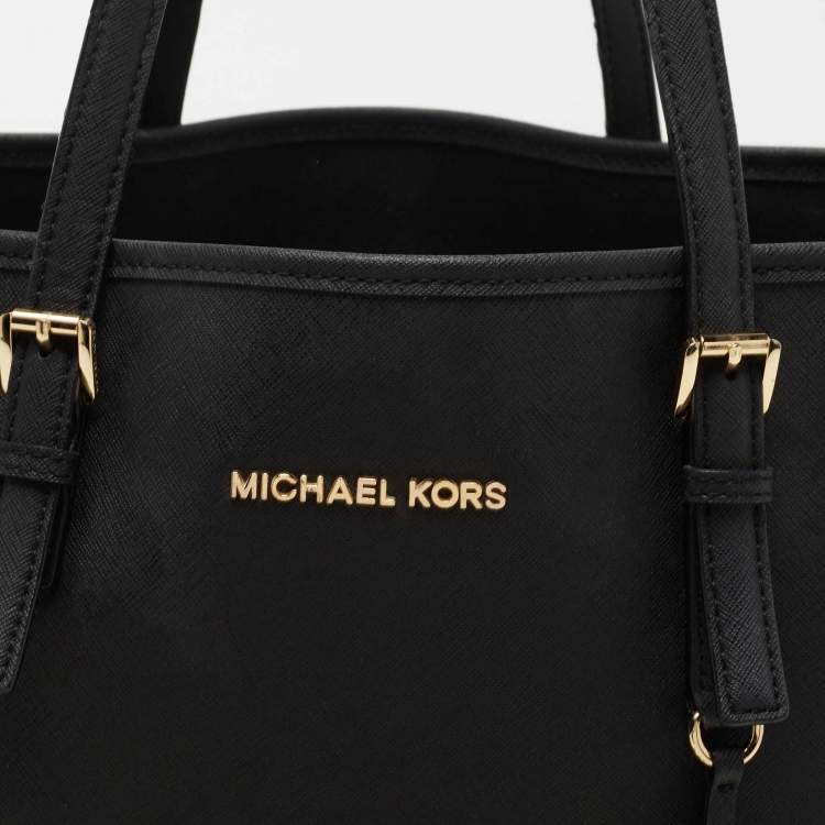 Pre Owned MICHAEL Michael Kors Black Leather Medium Jet Set Travel Tote