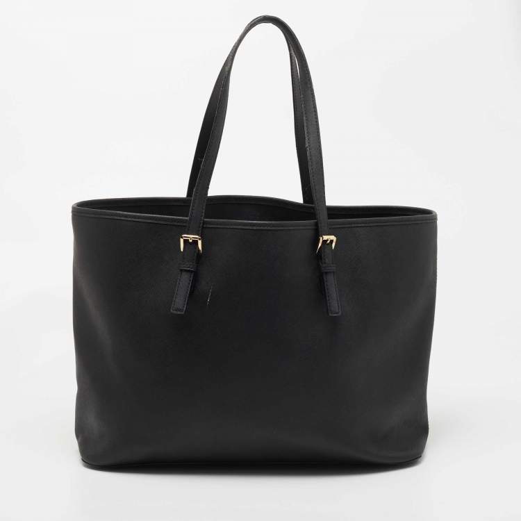 Pre Owned MICHAEL Michael Kors Black Leather Medium Jet Set Travel Tote