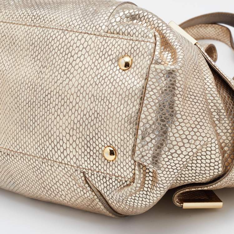 Pre Owned MICHAEL Michael Kors Metallic Gold Python Effect Leather Beverly Satchel