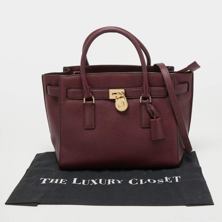 Pre Owned MICHAEL Michael Kors Burgundy Leather Hamilton Traveler Tote