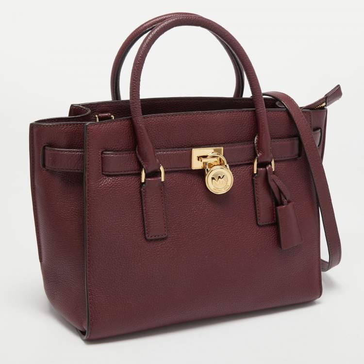 Pre Owned MICHAEL Michael Kors Burgundy Leather Hamilton Traveler Tote
