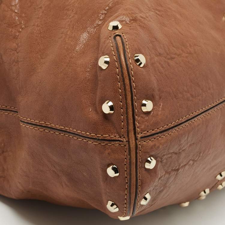 Pre Owned MICHAEL Michael Kors Brown Leather Studded Uptown Astor Hobo