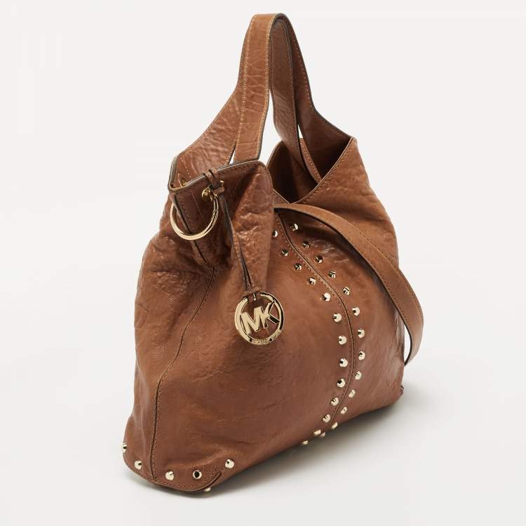 Pre Owned MICHAEL Michael Kors Brown Leather Studded Uptown Astor Hobo