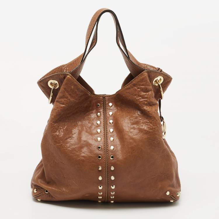 Pre Owned MICHAEL Michael Kors Brown Leather Studded Uptown Astor Hobo