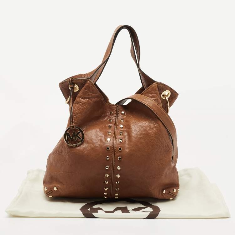Pre Owned MICHAEL Michael Kors Brown Leather Studded Uptown Astor Hobo