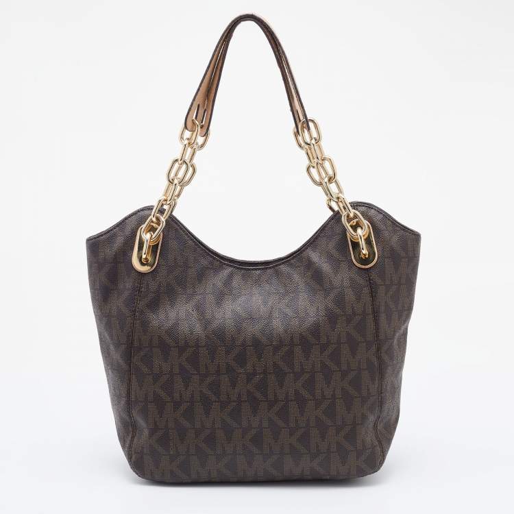 Pre Owned MICHAEL Michael Kors Brown Signature Coated Canvas Shoulder Bag