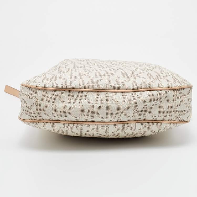 Pre Owned MICHAEL Michael Kors White Signature Coated Canvas Bedford Large Convertible Shoulder Bag