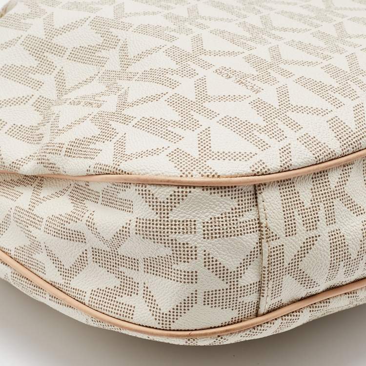 Pre Owned MICHAEL Michael Kors White Signature Coated Canvas Bedford Large Convertible Shoulder Bag