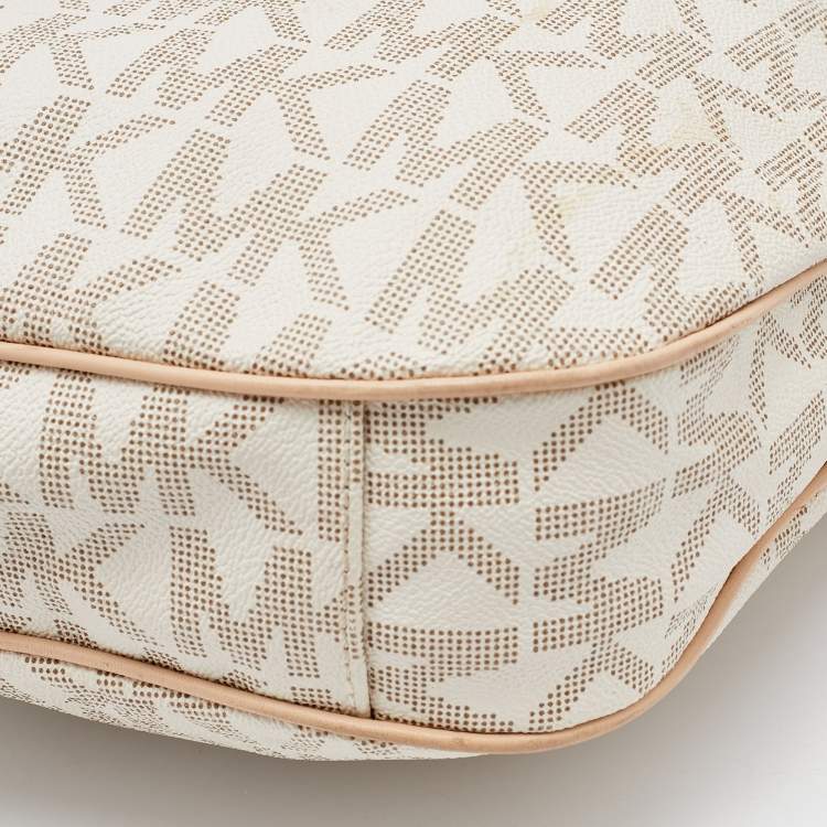 Pre Owned MICHAEL Michael Kors White Signature Coated Canvas Bedford Large Convertible Shoulder Bag