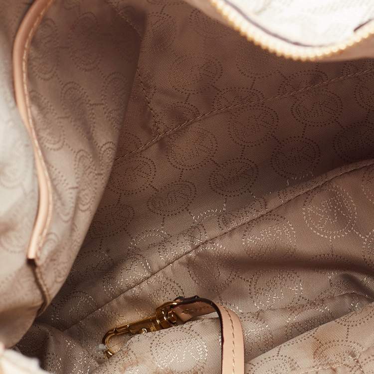 Pre Owned MICHAEL Michael Kors White Signature Coated Canvas Bedford Large Convertible Shoulder Bag