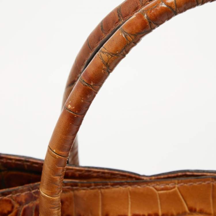 Pre Owned MICHAEL Michael Kors Brown Croc Embossed Leather Large Hamilton North South Tote