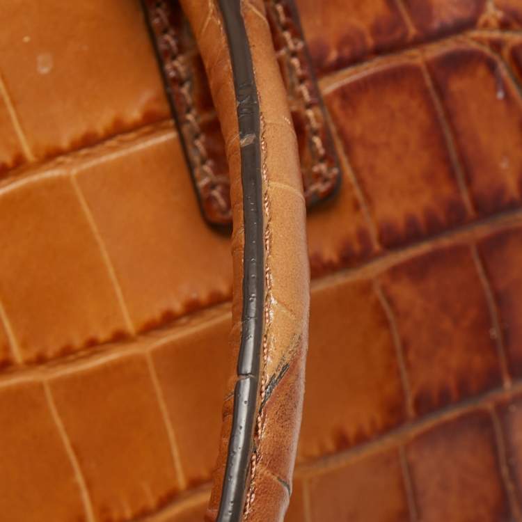 Pre Owned MICHAEL Michael Kors Brown Croc Embossed Leather Large Hamilton North South Tote