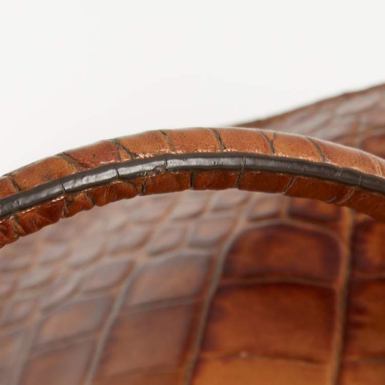Pre Owned MICHAEL Michael Kors Brown Croc Embossed Leather Large Hamilton North South Tote
