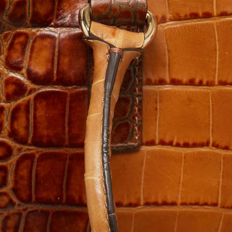 Pre Owned MICHAEL Michael Kors Brown Croc Embossed Leather Large Hamilton North South Tote