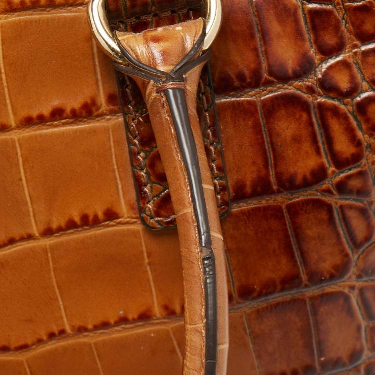 Pre Owned MICHAEL Michael Kors Brown Croc Embossed Leather Large Hamilton North South Tote