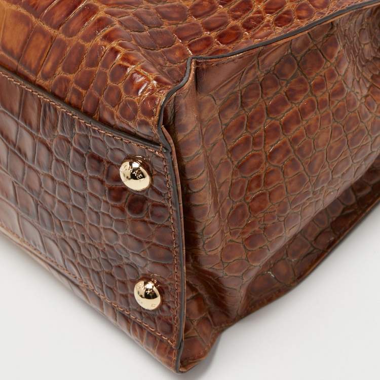 Pre Owned MICHAEL Michael Kors Brown Croc Embossed Leather Large Hamilton North South Tote