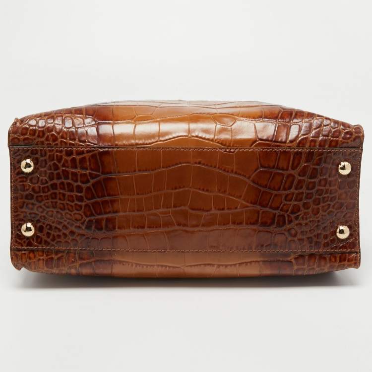 Pre Owned MICHAEL Michael Kors Brown Croc Embossed Leather Large Hamilton North South Tote
