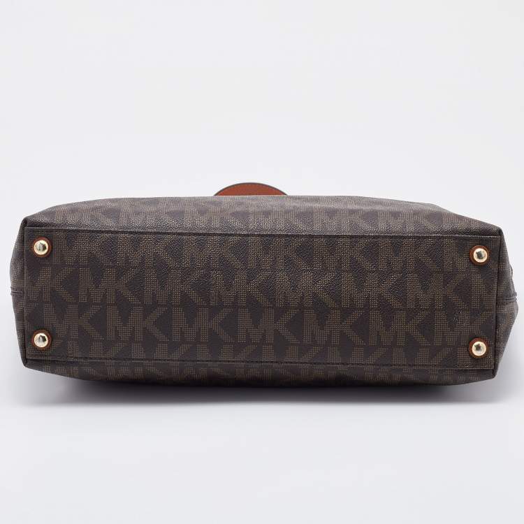 Pre Owned MICHAEL Michael Kors Brown Signature Coated Canvas and Leather Jet Set Tote