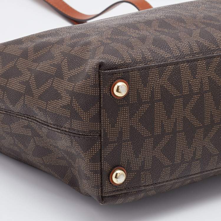 Pre Owned MICHAEL Michael Kors Brown Signature Coated Canvas and Leather Jet Set Tote