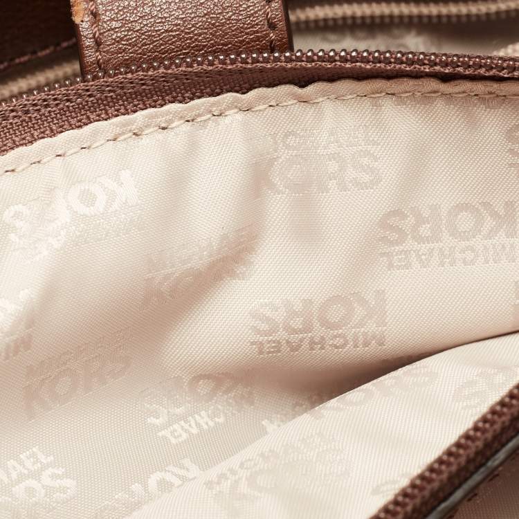 Pre Owned MICHAEL Michael Kors Brown Zebra Print Canvas and Leather Hamilton Whipstitch Tote