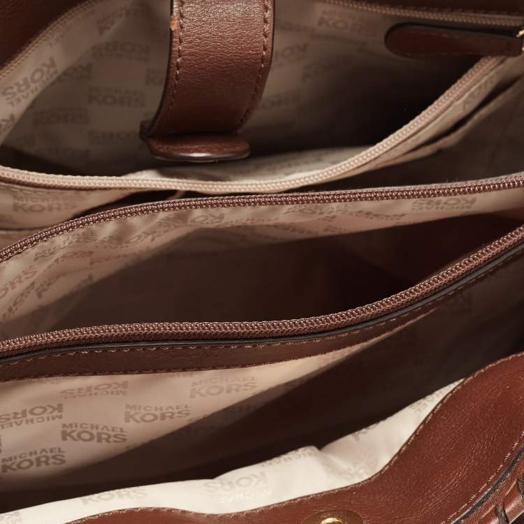 Pre Owned MICHAEL Michael Kors Brown Zebra Print Canvas and Leather Hamilton Whipstitch Tote