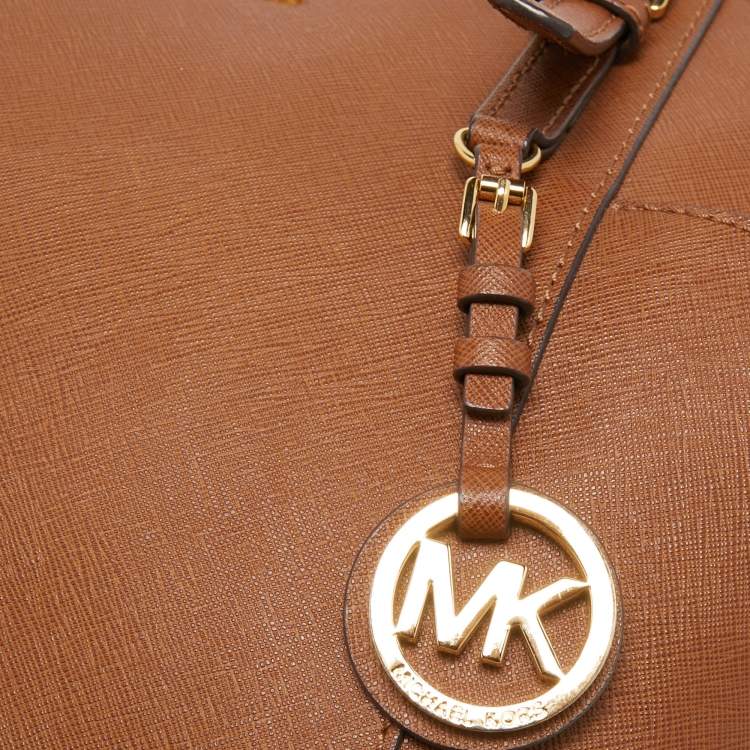 Pre Owned MICHAEL Michael Kors Brown Saffiano Leather Medium Jet Set Top Zip Tote