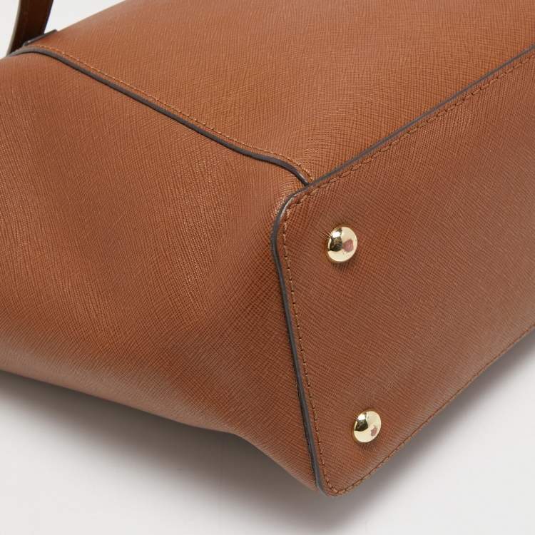Pre Owned MICHAEL Michael Kors Brown Saffiano Leather Medium Jet Set Top Zip Tote