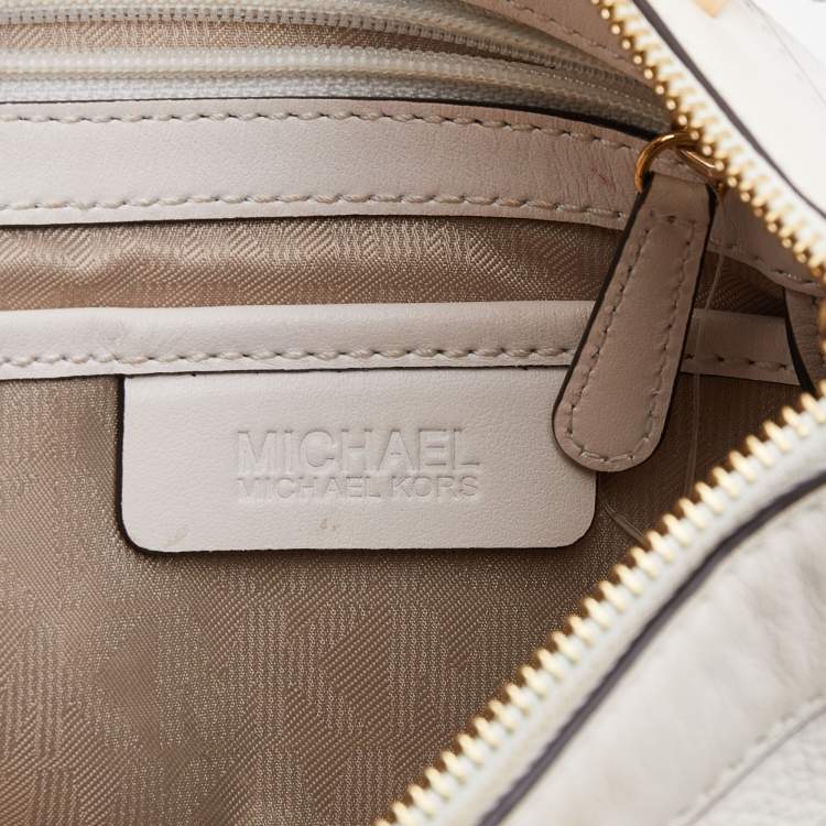 Pre Owned MICHAEL Michael Kors White Leather Jet Set Travel Tote