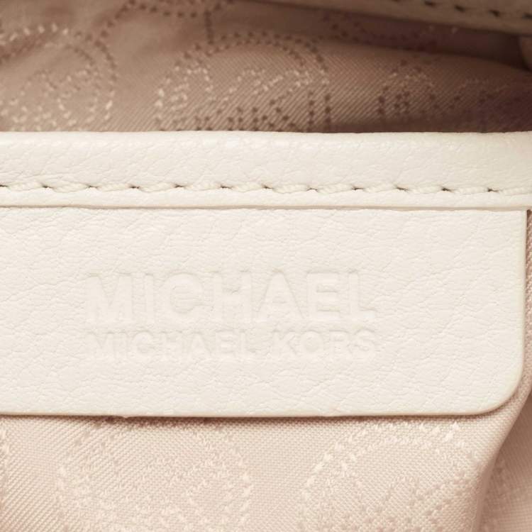Pre Owned MICHAEL Michael Kors Off White/Beige Woven Leather Grayson Boston Bag