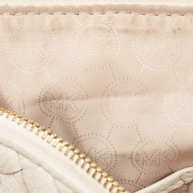 Pre Owned MICHAEL Michael Kors Off White/Beige Woven Leather Grayson Boston Bag