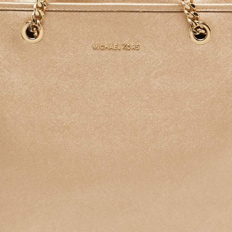 مملوكة مسبقًا MICHAEL Micheal Kors Gold Leather Jet Set Top Zip Chain Tote 