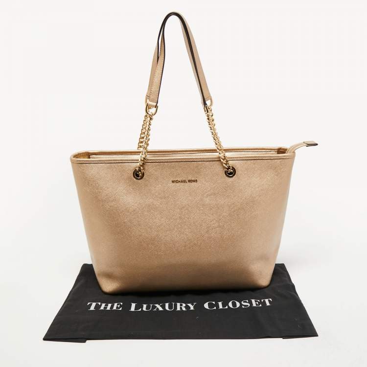 مملوكة مسبقًا MICHAEL Micheal Kors Gold Leather Jet Set Top Zip Chain Tote 