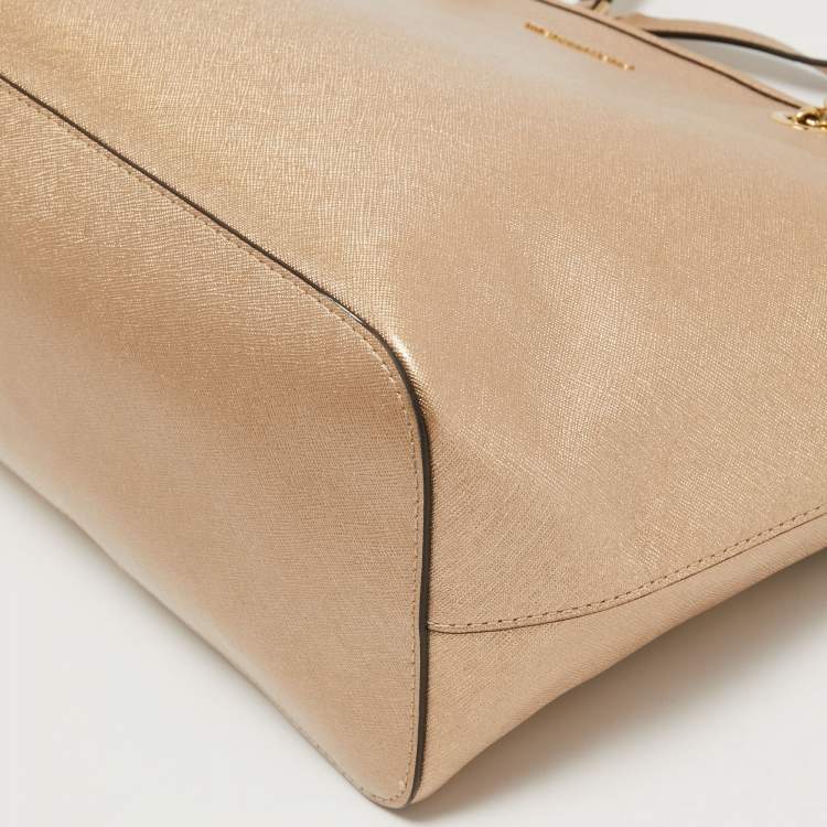 مملوكة مسبقًا MICHAEL Micheal Kors Gold Leather Jet Set Top Zip Chain Tote 