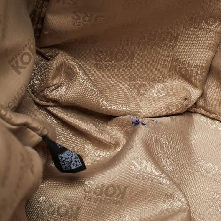 Pre Owned MICHAEL Michael Kors Navy Blue/Beige Leather Medium Jet Set Top Zip Tote