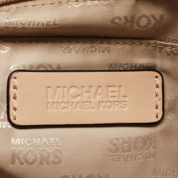 Pre Owned MICHAEL Michael Kors Navy Blue/Beige Leather Medium Jet Set Top Zip Tote