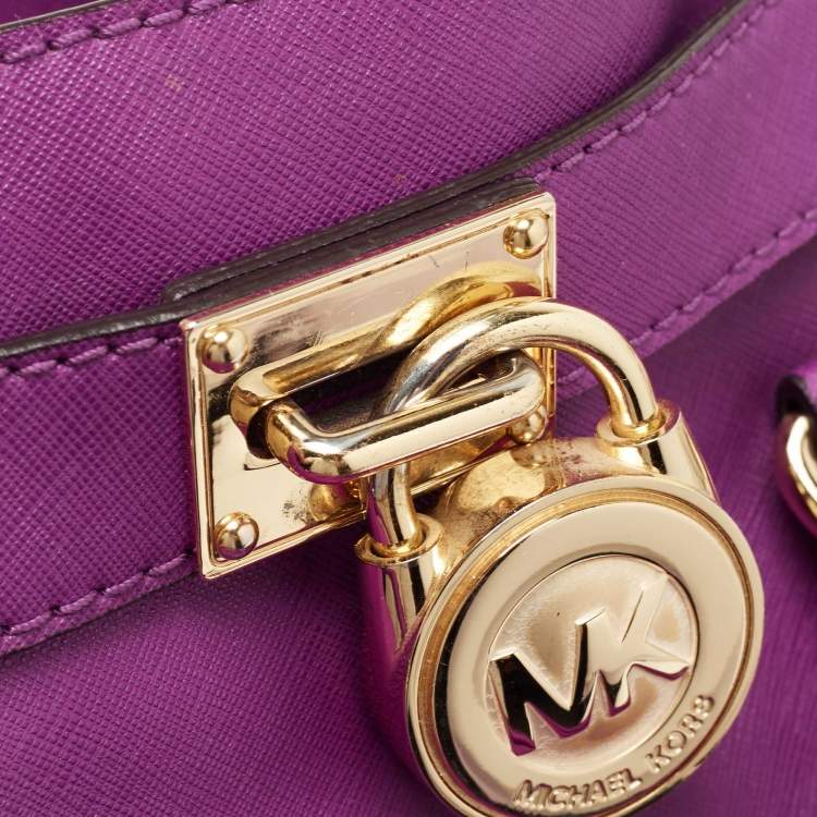 Pre Owned MICHAEL Michael Kors Purple Leather Large Hamilton North South Tote