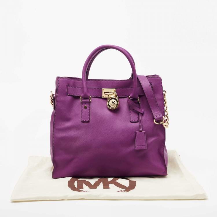 Pre Owned MICHAEL Michael Kors Purple Leather Large Hamilton North South Tote