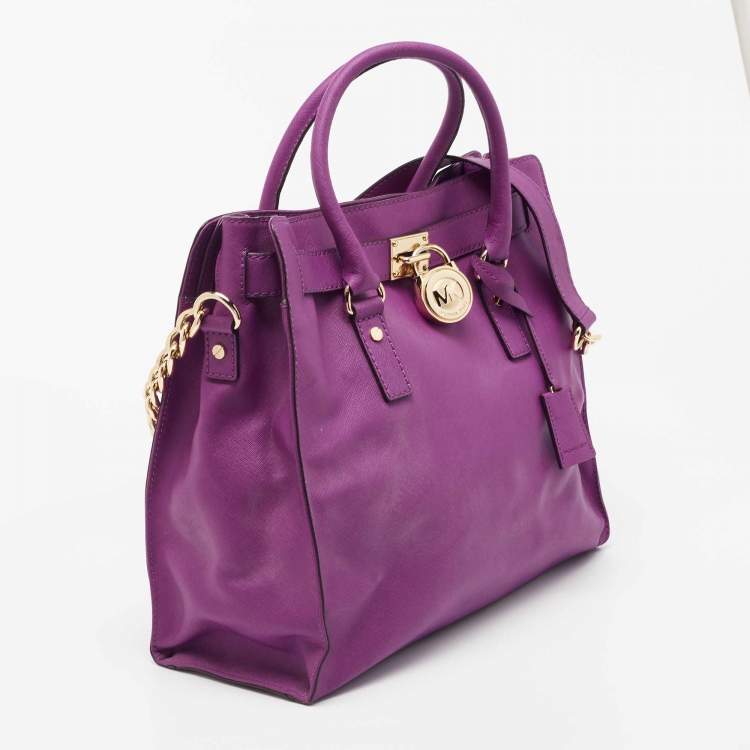 Pre Owned MICHAEL Michael Kors Purple Leather Large Hamilton North South Tote