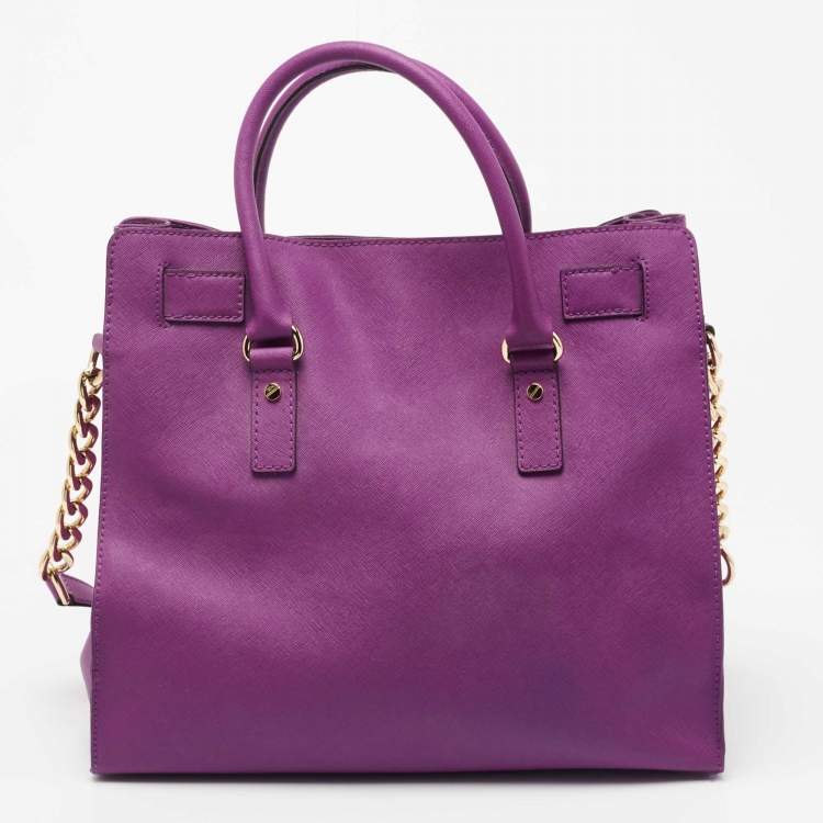 Pre Owned MICHAEL Michael Kors Purple Leather Large Hamilton North South Tote