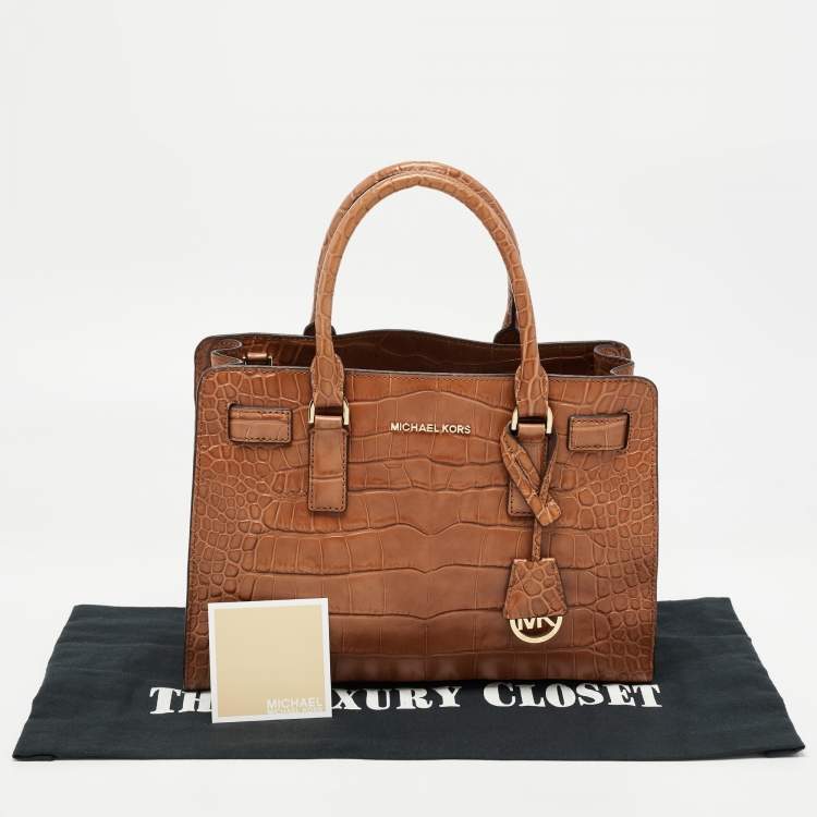 Pre Owned MICHAEL Michael Kors Brown Croc Embossed Leather Dillon Tote