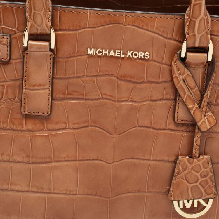 Pre Owned MICHAEL Michael Kors Brown Croc Embossed Leather Dillon Tote