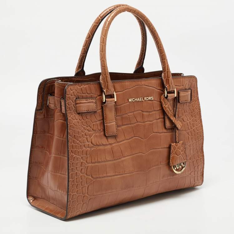 Pre Owned MICHAEL Michael Kors Brown Croc Embossed Leather Dillon Tote